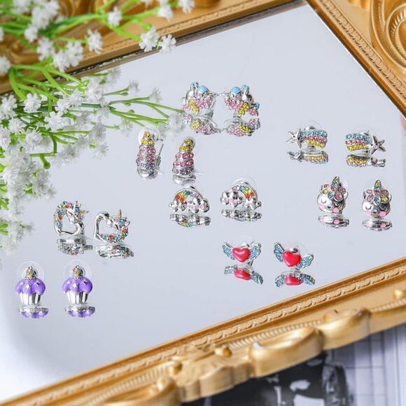 8 Pairs Cute Unicorn Earrings For Girls Ladies - Picture 8 of 8
